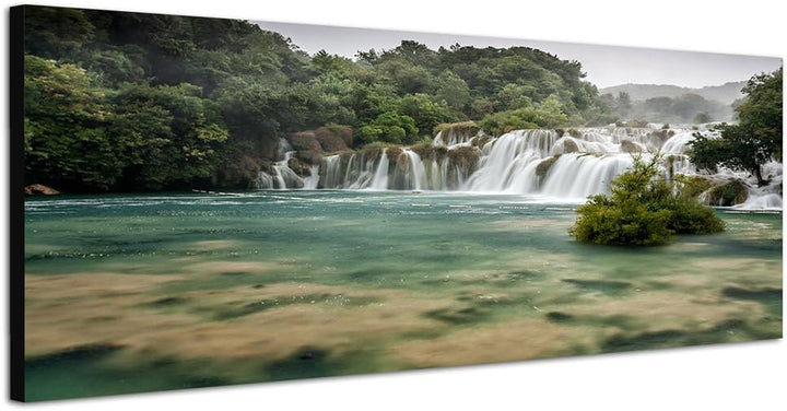 Paul Sinus Art Panoramabild auf Leinwand und Keilrahmen 150x50cm Kroatien Nationalpark Wald Fluss Ne