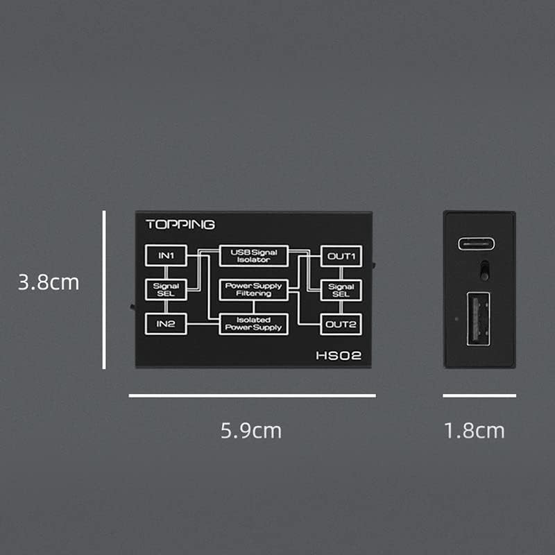 Topping HS02 USB 2.0 Hochleistungs-Audio-Isolator mit USB-B und Typ-C-Eingang, kompatibel mit PCM32b