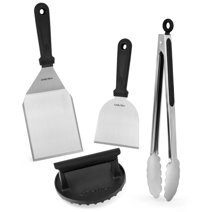 onlyfire Smash Burger Set inkl. Grillspachtel aus Edelstahl, Plancha Spachtel, Gusseisen Burgerpress