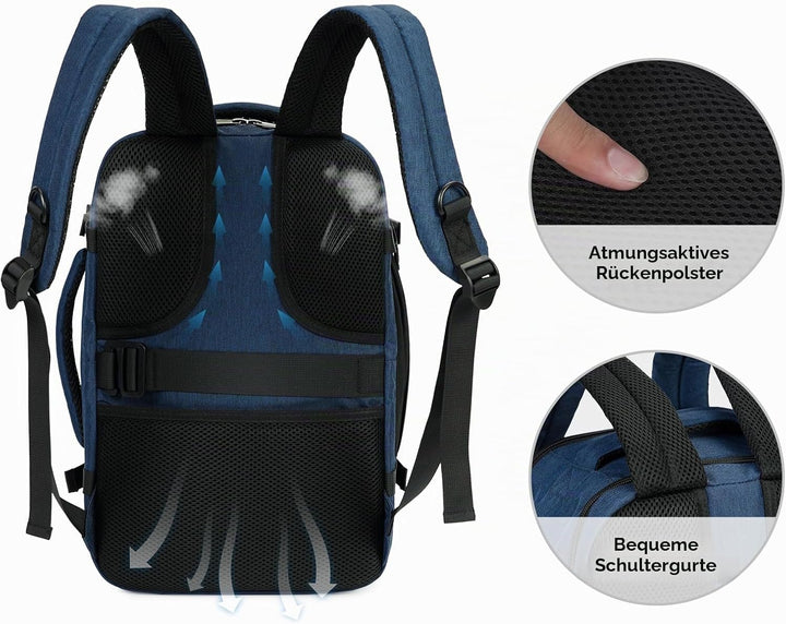 WANDF Handgepäck Rucksack 40x20x25cm für Ryanair Airlines, Untersitz-Reise-Handgepäck-Tasche mit Nas