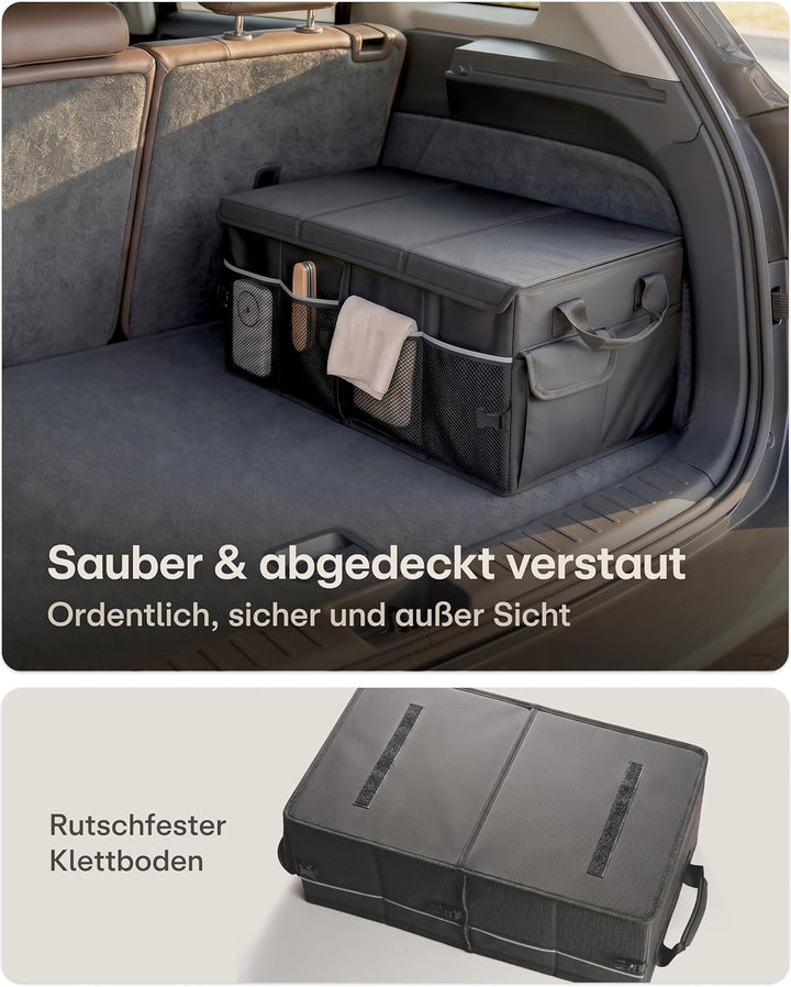 Praknu 45L Auto Kofferraum Organizer Faltbar mit Deckel – auf 20 L anpassbar – 3 Fächer mit 11 Tasch