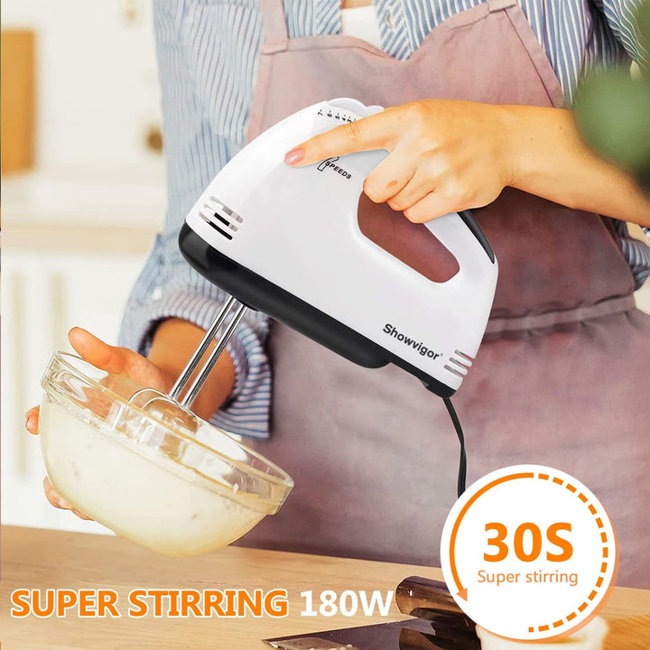 Handrührer Elektrisch-Handrührgerät, 7 StuFen Handmixer, Enthalten 2 Rührbesen, 2 Edelstahl-Knethake