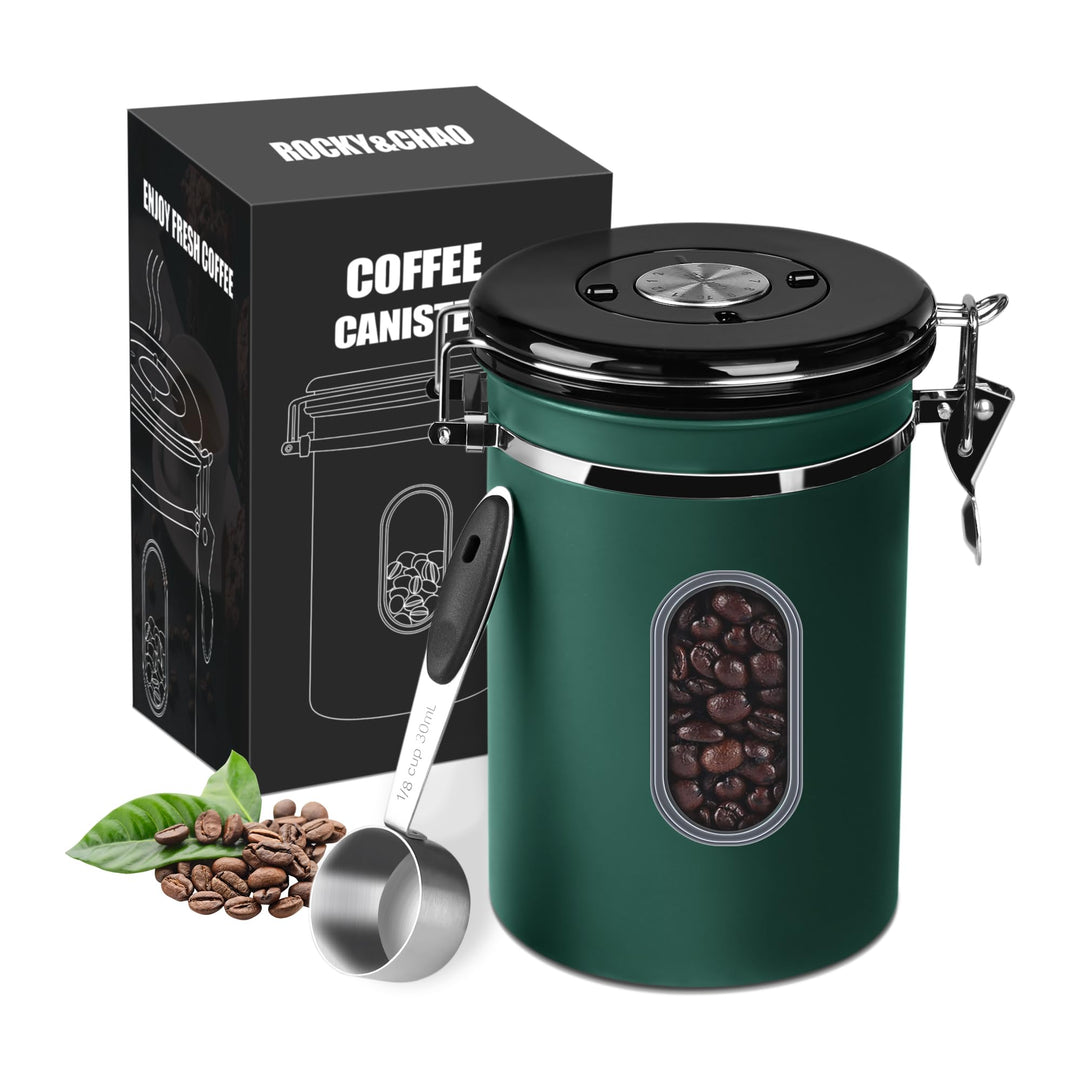 ROCKY&CHAO Kaffeedose Luftdicht aus Edelstahl 1,8L Kaffeebhnen Behälter mit Sichtfenster an der Seit