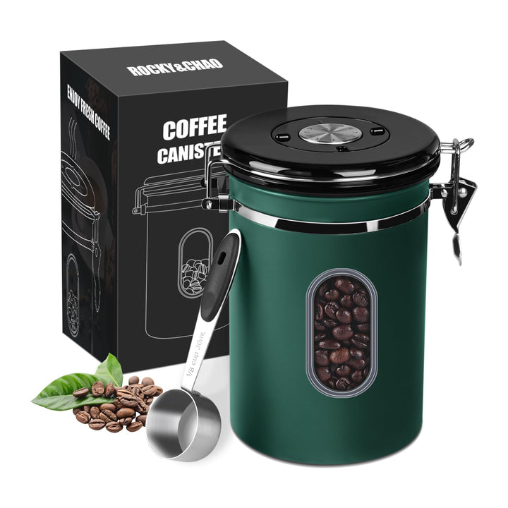ROCKY&CHAO Kaffeedose Luftdicht aus Edelstahl 1,8L Kaffeebhnen Behälter mit Sichtfenster an der Seit