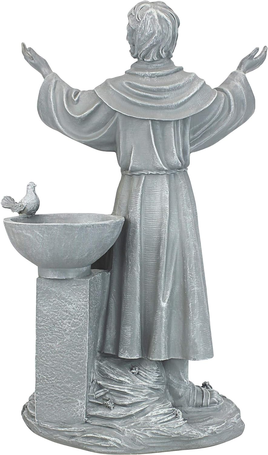Design Toscano St. Francis Segen Religiöse Gartenstatue mit Vogeltrinkstelle, Polyresin, steingrau,