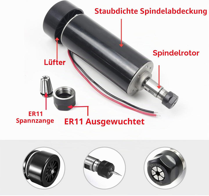 RATTMMOTOR 500W Luftkühlumg Spindelmotor Kit 0.5kW ER11 12000U/min Mini Spindelmotor und 220V PWM Dr