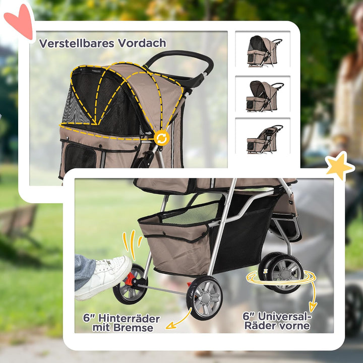 PawHut Hundewagen Hundebuggy Buggy Hunde Katzen Pet Stroller Hunde Buggy Kaffeebraun Kaffeebraun 75L