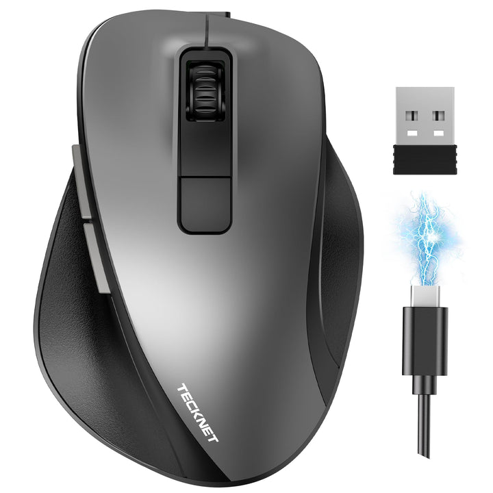 TECKNET Maus Kabellos, Bluetooth Maus Aufladbar mit 3 Gerät (2*Bluetooth+USB), 4800DPI, 6 Tasten, Si