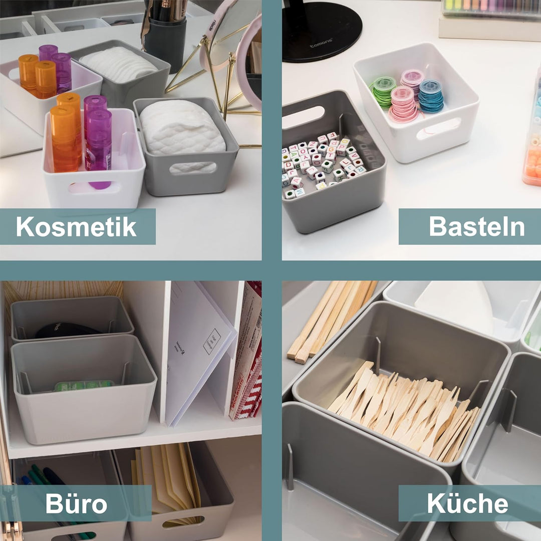 12x Ordnungsboxen - 6cm hoch - WEIss - 12,5x10x6cm - 1 Liter - Ordnungskorb - Schubladenorganizer Sc