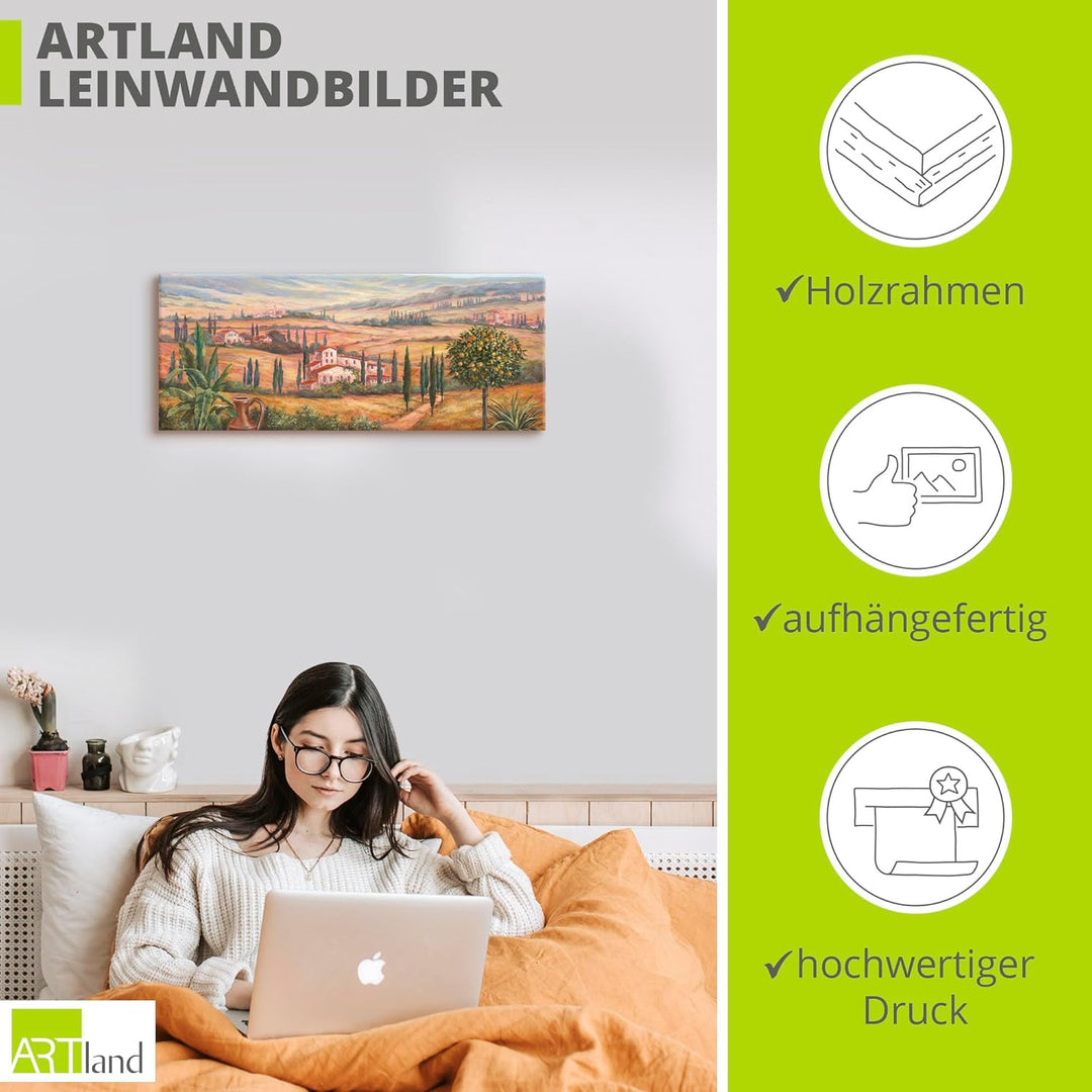 Artland Leinwandbild Wandbild Bild auf Leinwand 60x45 cm Wanddeko Toskana Landschaft Italien Natur M
