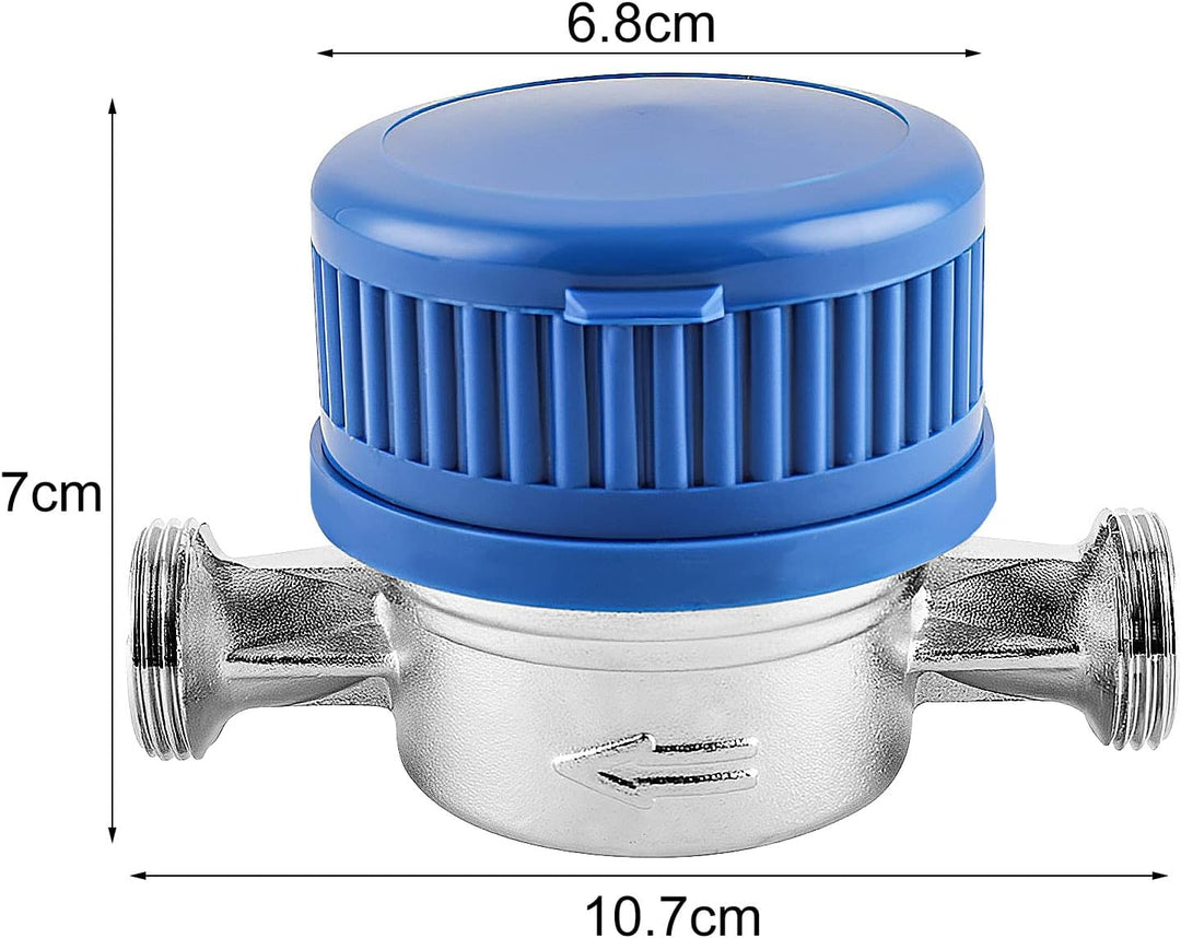 ColdShine Wasserzähler 1/2" Anschlussgewinde Einkanal-Trockenwasserzähler Wasseruhr Garten Kaltwasse
