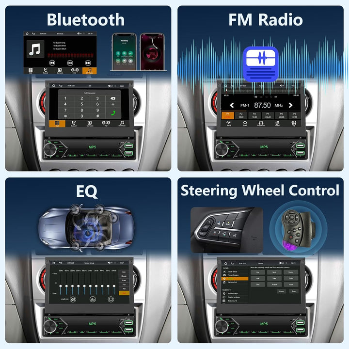 DAB+/DAB Autoradio 1 Din mit Wireless Carplay Android Auto 7 Zoll Automatisch Einziehbarer Bildschir