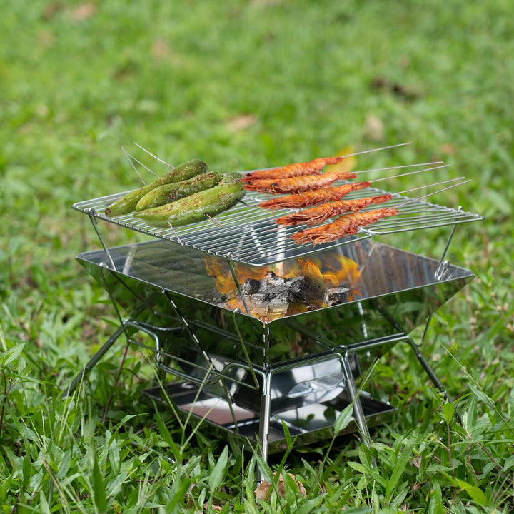 Tentock Tragbarer Holzkohlegrill Picknickgrill Camping Klappgrill Edelstahl, Outdoor Flatbarer BBQ G