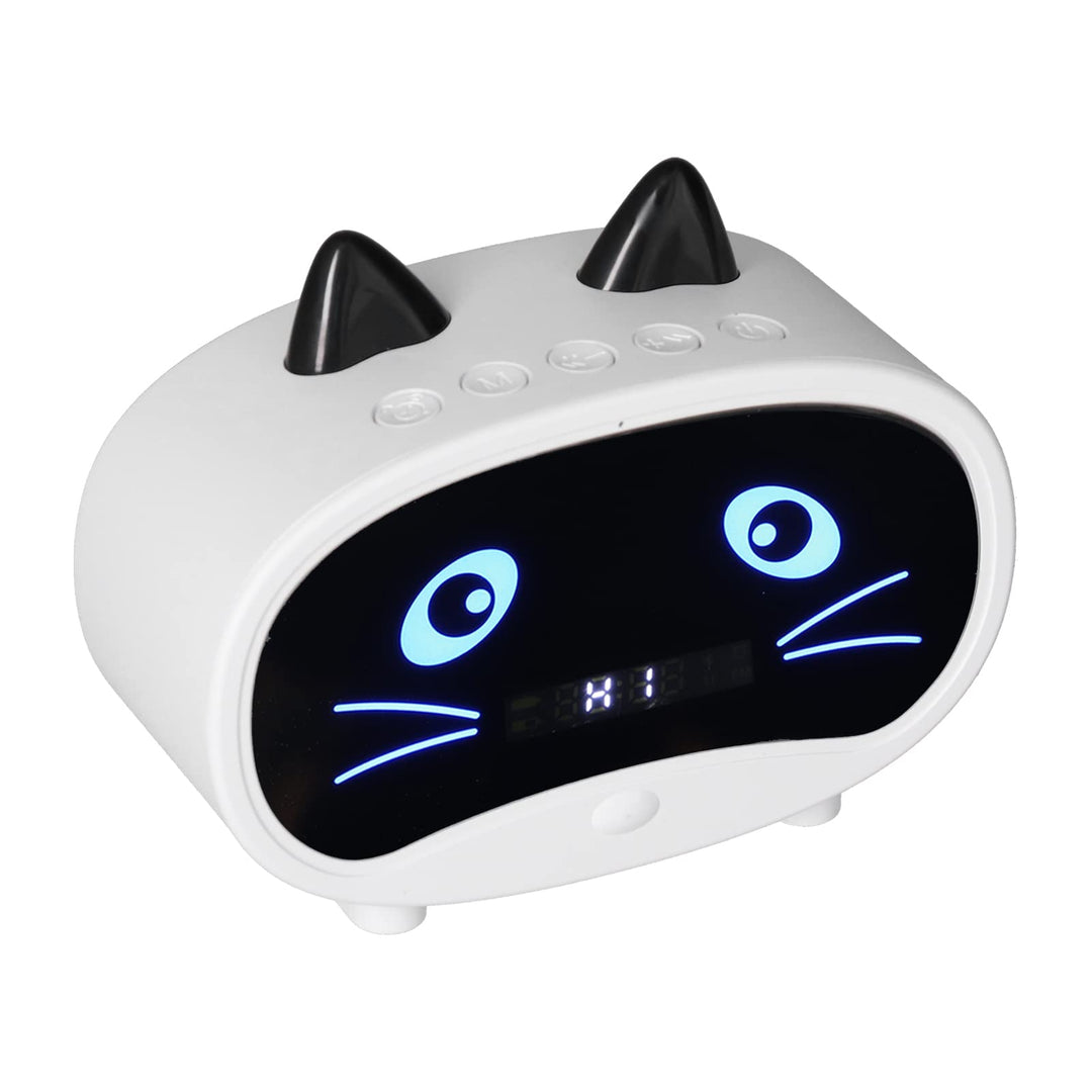 Topiky Digitaler Wecker-Lautsprecher, Cartoon-Katzen-Wecker mit Temperaturanzeige, Dual-Wecker, Blue