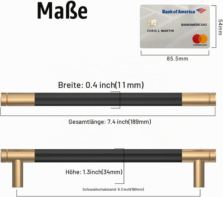 Amerdeco 10 Stück Gerändelte Schrankgriffe schwarzes Gold Griffe Möbel Möbelgriffe 160mm Lochabstand