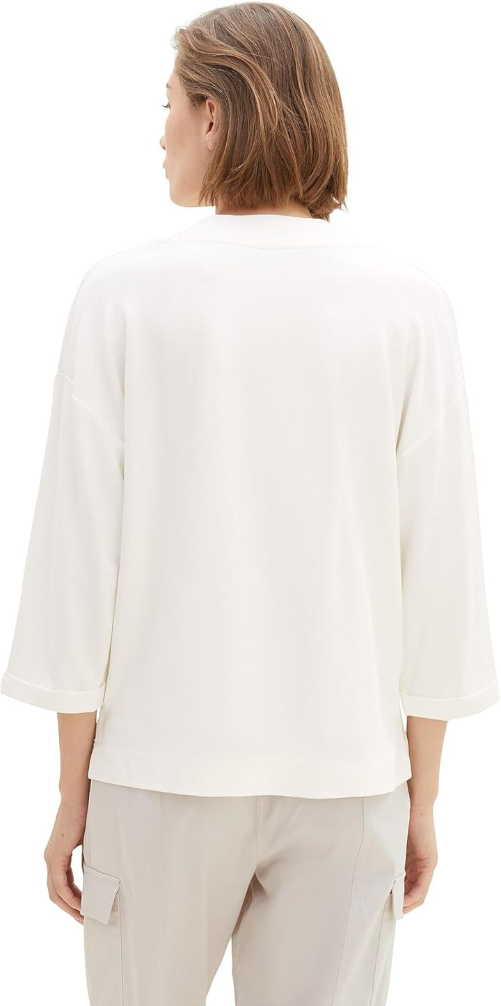 TOM TAILOR Damen Basic T-Shirt mit 3/4-Arm & V-Ausschnitt XL 10315-whisper White, XL 10315-whisper W