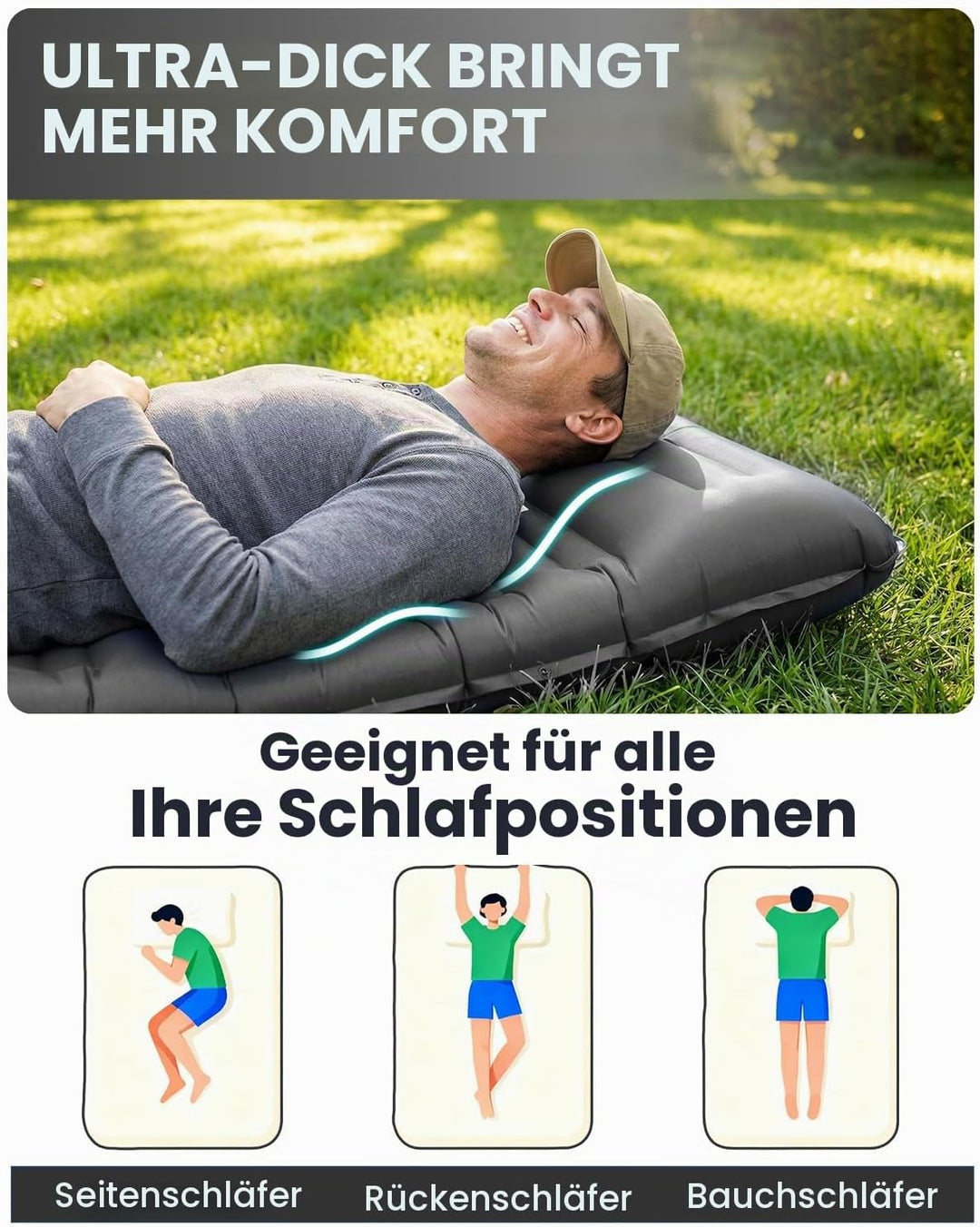 WARMTUYO Isomatte, Luftmatratze Camping mit Elektrisch Pumpe, 12CM Dicke Matratze Outdoor Aufblasbar