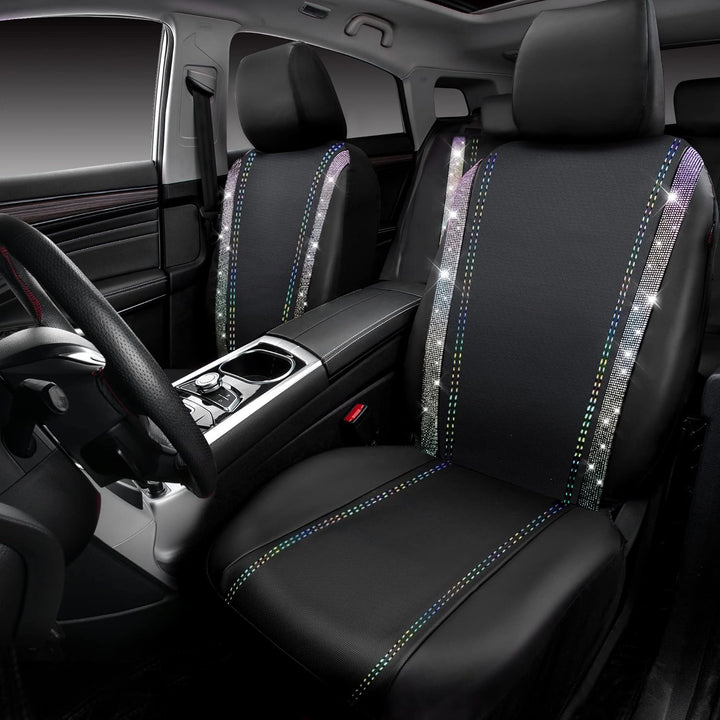 CAR PASS Wasserdicht Leder Autositzbezüge, Bling Diamant Komplettset Sitzbezug, Glänzend Kristall Gl