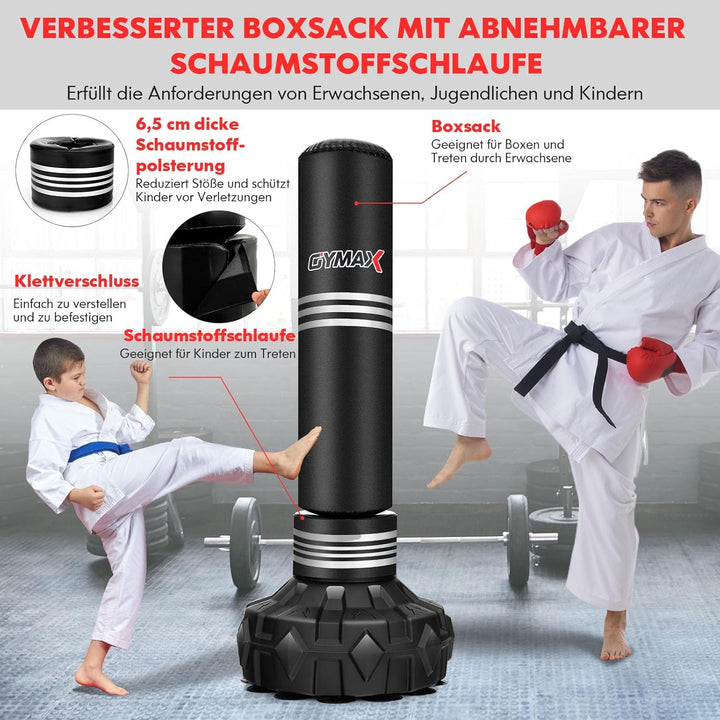 GYMAX Boxsack Stehend Erwachsene Jugendliche, 170 cm Freistehender Standboxsack mit auffüllbarer Sau