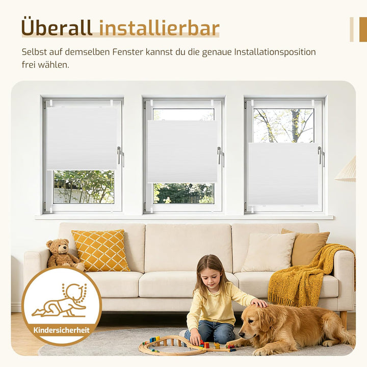 Grandekor Verdunklungsplissee Wabenplissee ohne Bohren Weiss-Weiss 40x110cm (BxH) Klemmfix Plissee o