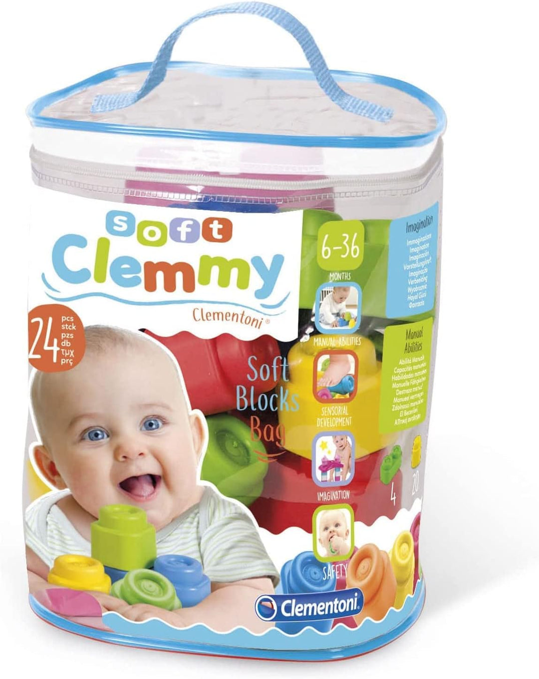 Clementoni Soft Clemmy Bausteine im Beutel (24 Stück) - Weiche Bausteine für Babys & Kleinkinder ab