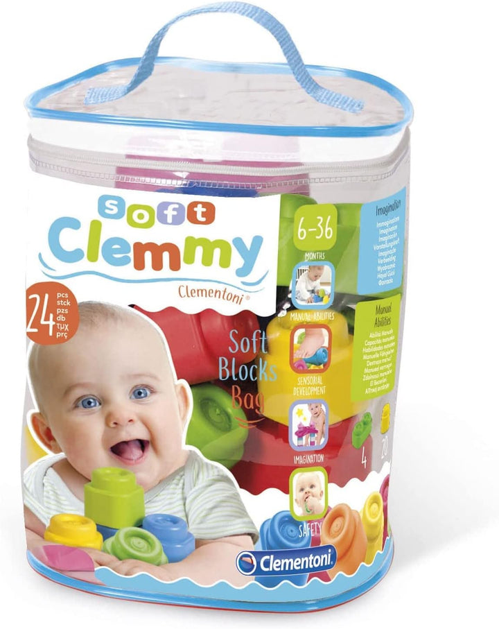 Clementoni Soft Clemmy Bausteine im Beutel (24 Stück) - Weiche Bausteine für Babys & Kleinkinder ab