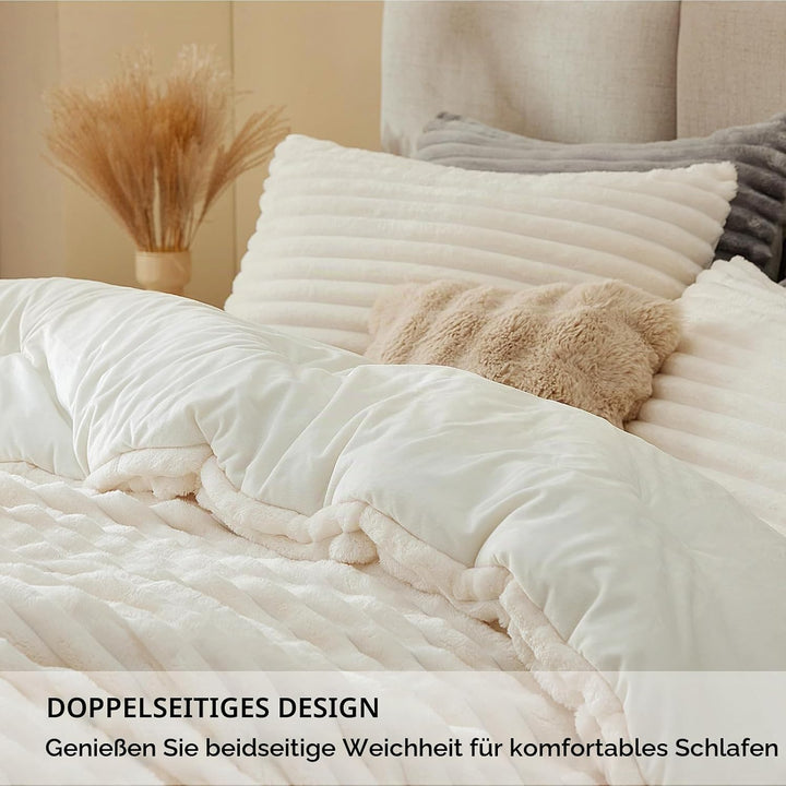 BEDELITE Fleece-Bettwäsche-Set für Queensize-Betten, super weich und warm, flauschig, weiss, luxuriö