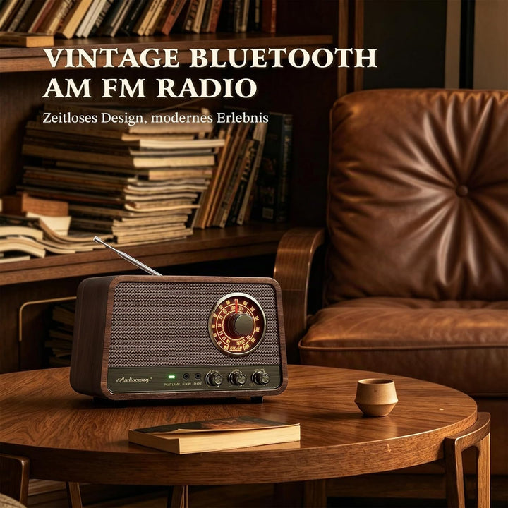 Retro-Tisch-FM-Radio mit Bluetooth-Lautsprecher, klassisches Holz-Finish, Wandstecker für Zuhause, B
