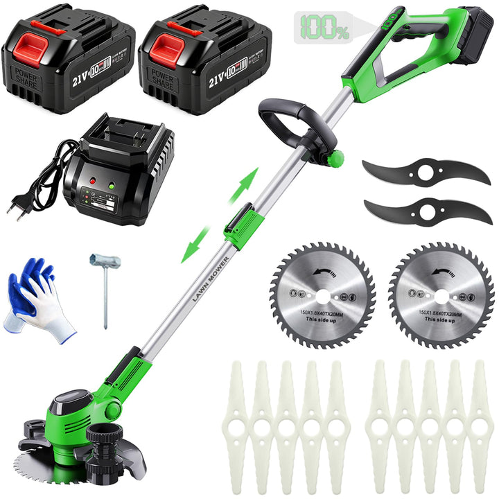 Rasentrimmer mit Akku, 2 in 1 Akku Rasentrimmer mit 2 x 3.0Ah Akku | 21V Akku Freischneider/Rasenkan