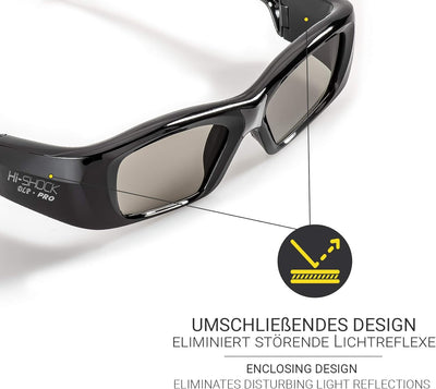 2X Hi-Shock DLP Pro 7G Black Diamond | DLP Link 3D Brille für alle DLP 3D Beamer | Kompatibel mit Op