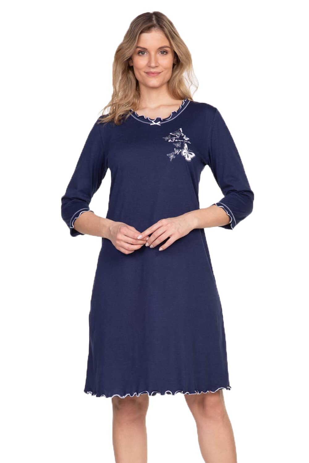 e.Femme® Damen Nachthemd 275 mit 3/4 Ärmeln, aus 50% Baumwolle und 50% Modal Marine 40, Marine 40