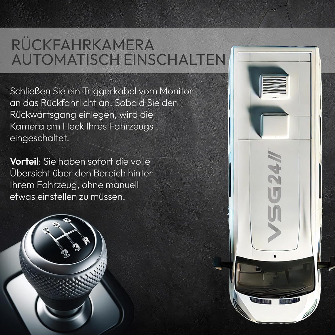 VSG24 Rückfahrkamera 7" Camper-Set inkl. Kamera, Monitor, Kabel - Wasserdicht Nachtsicht 12V-24V Ein