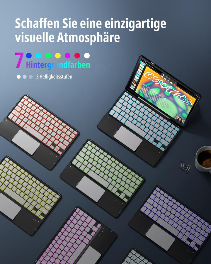 CACOE 360° Drehbare Hülle mit Tastatur für Samsung Galaxy Tab S10 Lite / S10 FE / S9 FE / S9 10.9/11