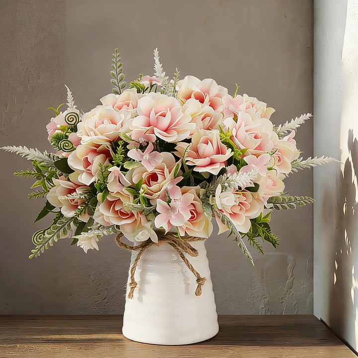 LESING Künstliche Blumen mit Vase, künstliche Seidenblumen in Vase, Gardenie, Blumen, Dekoration für