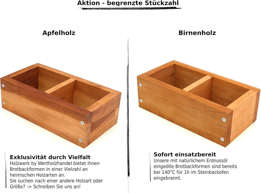 Holzwerk Premium Brot-Backform - hitzebeständiges massives Walnuss-, Birnen-, Apfel-holz – hochwerti