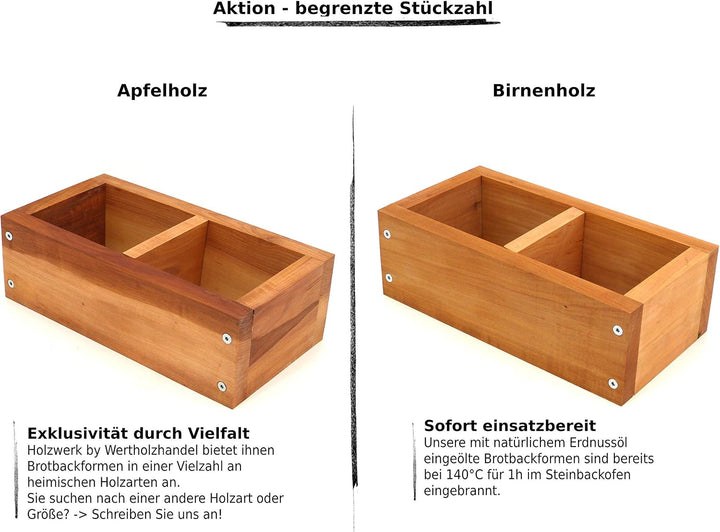 Holzwerk Premium Brot-Backform - hitzebeständiges massives Walnuss-, Birnen-, Apfel-holz – hochwerti