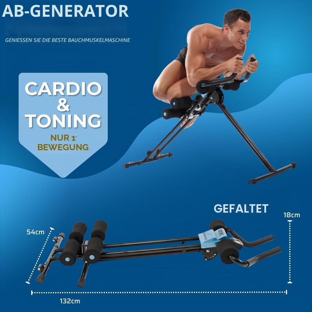 AB Generator Krafttrainingsgerät, Fitnessgerät + Cardio, 5 Stufen, Bauchmuskeltraining, Beine, Arme,