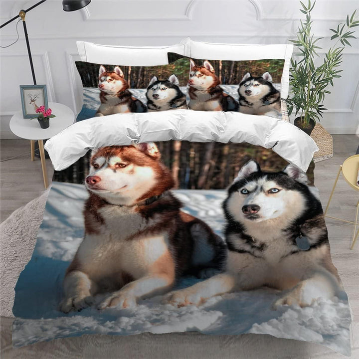 Bettwäsche 135×200 3D-Digitaldruck 2teilig Husky-Hunde Bettwäsche-Sets Kinder Mikrofaser mit Reissve
