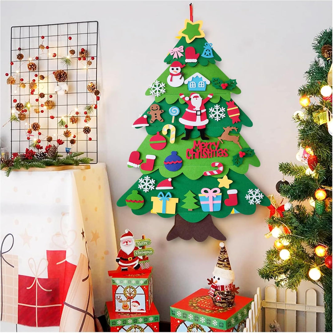OUQIWEN Filz Weihnachtsbaum,DIY Filz-Weihnachtsbaum mit 32 Stück Abnehmbaren Hängenden Ornamenten,Ho