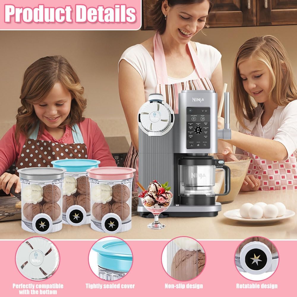 4 Stück Ninja Swirl Creami Behälter, 480 ml Eisbehälter für Ninja Creami NC701 & NC700 Serie Eismasc