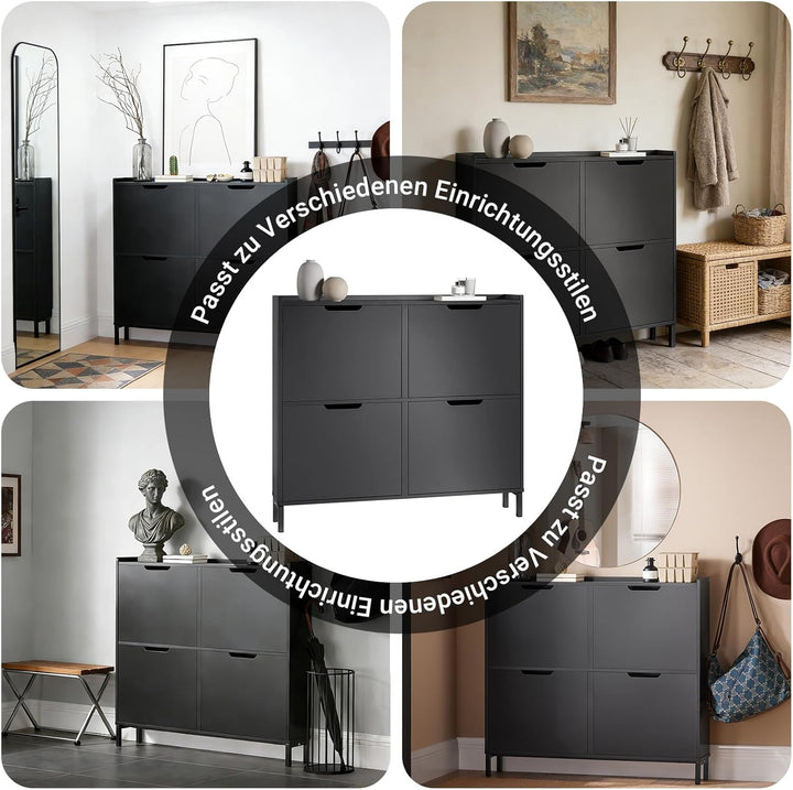 SoBuy Schuhschrank schmal mit 4 Klappen platzsparender Schuhkipper Hoch Kommode mit 4 Ablagen Schuhr