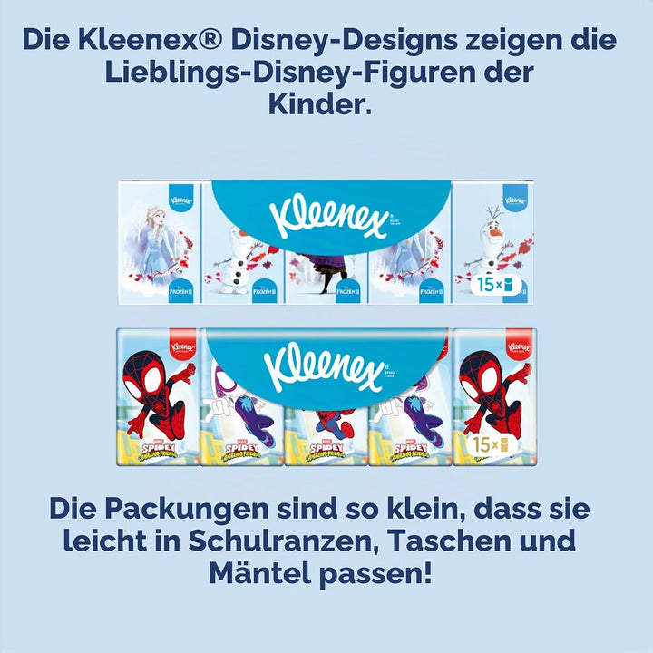 Kleenex Disney Mini-Taschentücher für Kinder, Marvel und Frozen Mix, 4-lagig, 15 x 20 Packungen à 7