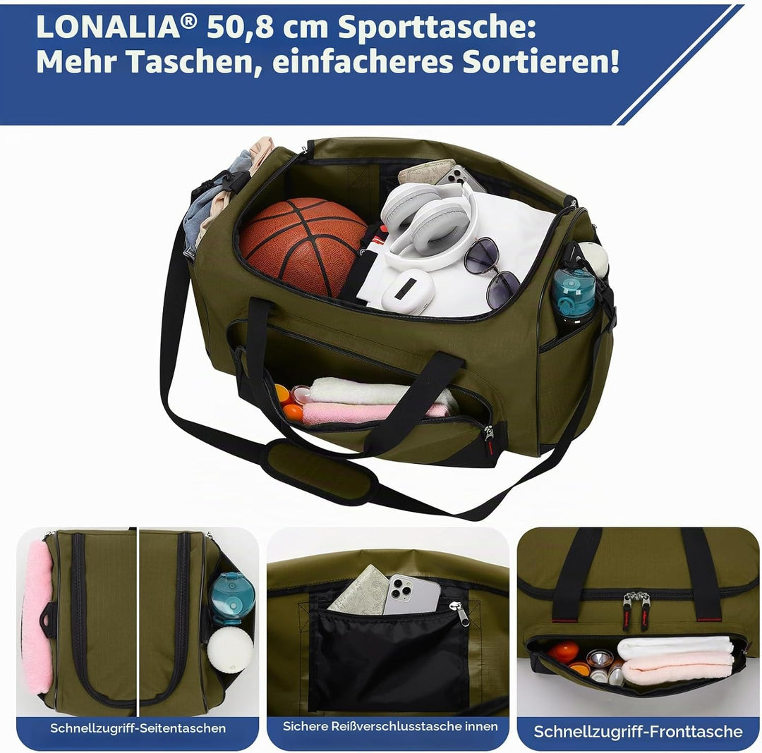 45L Sporttasche Reisetasche mit Seitentaschen - Weekender Gym Tasche Trainingstasche für Sport Fitne