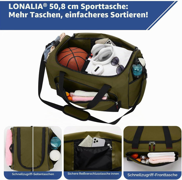 45L Sporttasche Reisetasche mit Seitentaschen - Weekender Gym Tasche Trainingstasche für Sport Fitne