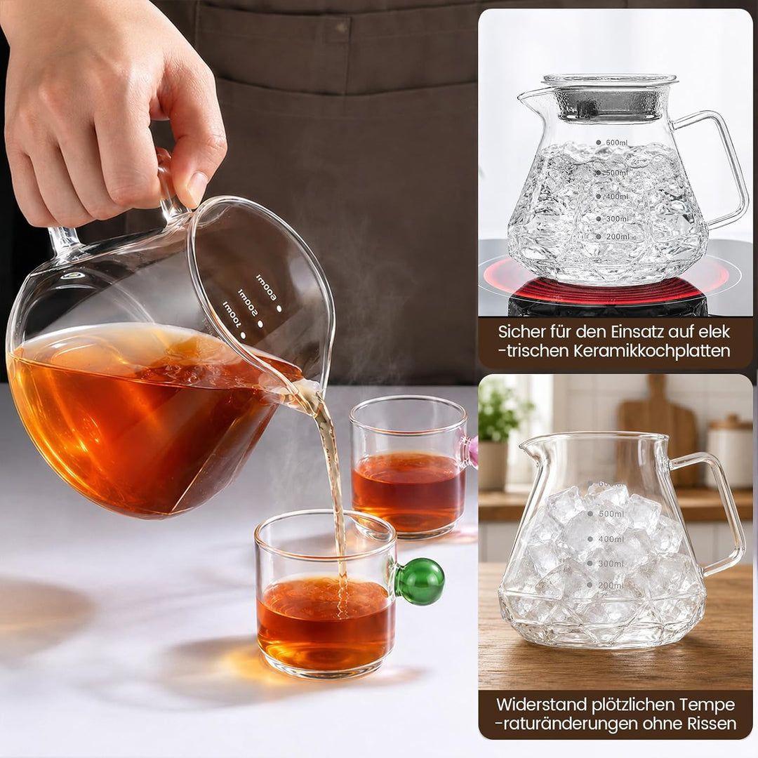 Pour Over Kaffeebereiter, 600ml Borosilikatglas-Karaffe | mit Glasdeckel, Übergiess-Kaffeetropfer fü