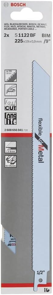 Bosch Reciprosägeblätter Metall lang S 1122 BF 5 Stück 225 mm Metall Medium (3-8mm) Rohre und Profil