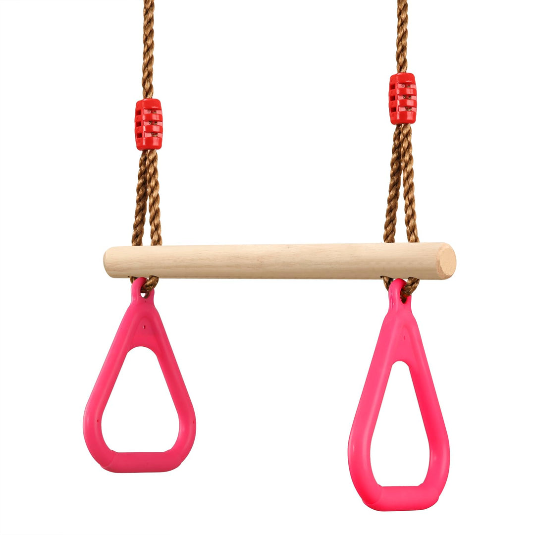 PELLOR Multifunktions Kinderholz Trapeze Schaukel mit Kunststoff Turnringe zum Aufhängen belastbar b