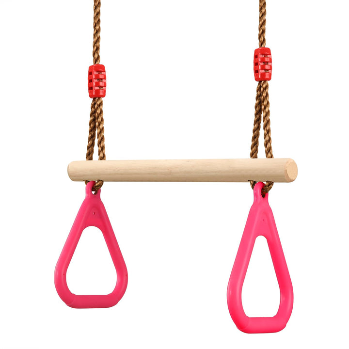 PELLOR Multifunktions Kinderholz Trapeze Schaukel mit Kunststoff Turnringe zum Aufhängen belastbar b