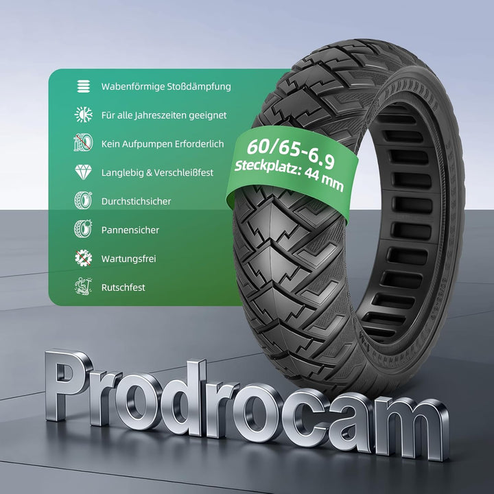 Prodrocam 60/65-6,9 Vollgummireifen für Ninebot Max G2 G65 Roller 10 Zoll Front/Hinterräder Ersatz Z