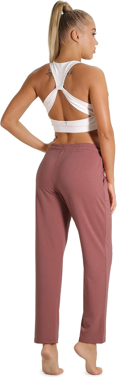 icyzone Damen Jogginghose Sweathose Lang Sporthose Freizeithose geradem Bein Hose mit Tunnelzug M Ra